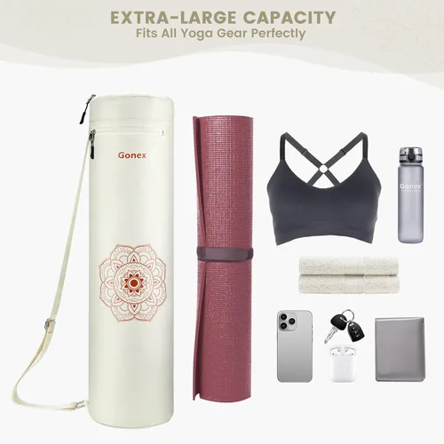 Miniatura 5 de Gonex Bolsa para esterilla de yoga, soporte para esterilla de yoga con cremallera completa, bolsa de transporte para mujeres y hombres con 2 Beige