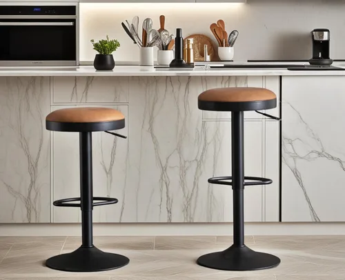 Miniatura 22 de CIMOTA Juego de 2 taburetes de bar redondos giratorios con espalda descubierta ajustable, taburete de bar moderno industrial para cocina, hogar