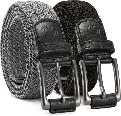 Miniatura 18 de CHAOREN Cinturón elástico para hombre, paquete de 2 - Cinturones trenzados de 1 3/8" para golf para hombres - Elástico casual para pantalones y jeans