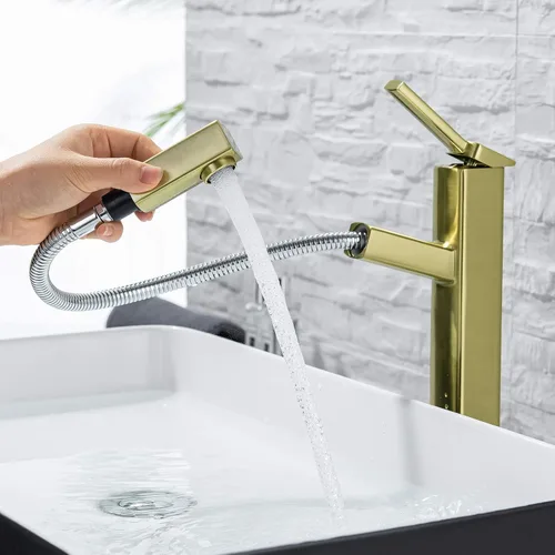 Miniatura 8 de KAIYING Grifo de Fregadero de Recipiente Extraíble para Baño, Grifo de Lavabo de un Solo Orificio con Rociador Extraíble, Grifo Mezclador de Una