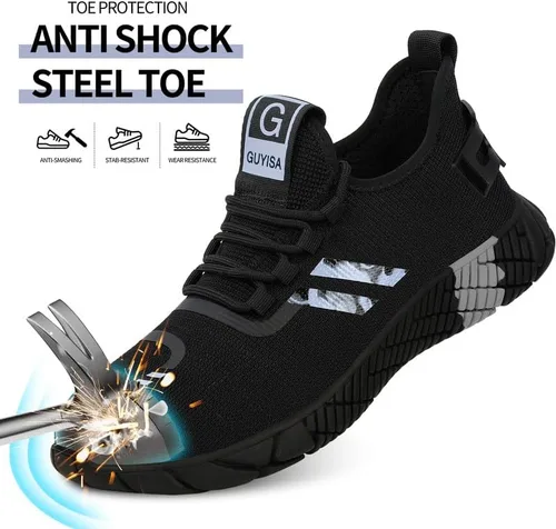 Miniatura 2 de KGJIANDA Zapatos de trabajo con punta de acero para hombres, zapatos de trabajo para mujeres, zapatos indestructibles de seguridad, zapatos de punta