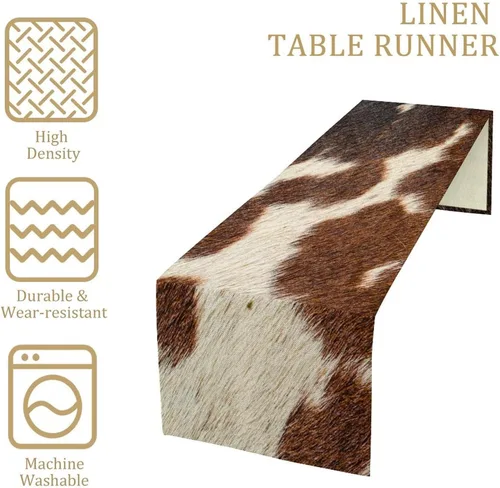 Miniatura 4 de YCness Camino de mesa con estampado de vaca, piel de vaca marrón, estilo occidental, decoración de casa de campo para el hogar, cocina, comedor, 13