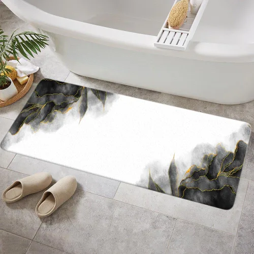 Miniatura 13 de Tapetes de baño de mármol verde y dorado para baño, de franela verde oliva esmeralda oscuro, tapete de baño para ducha, antideslizante, moderno