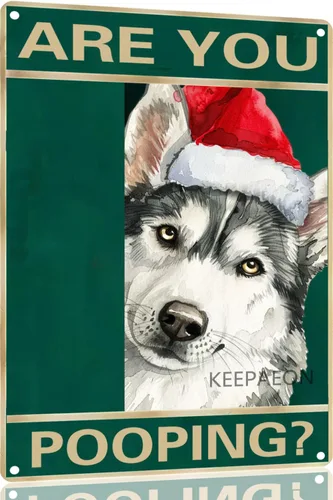 Miniatura 35 de Letrero de metal con texto en inglés "Beagle" Are You Pooping de 12 x 8 pulgadas, letrero de Navidad vintage, con sombrero de Papá Noel, divertido