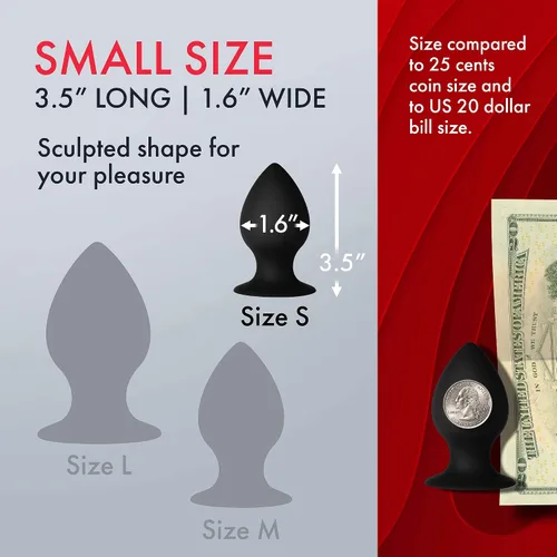 Miniatura 3 de Forto Tapón de silicona F-98 para hombres y mujeres, consolador de enchufe anal erótico (silicona, negro, pequeño)