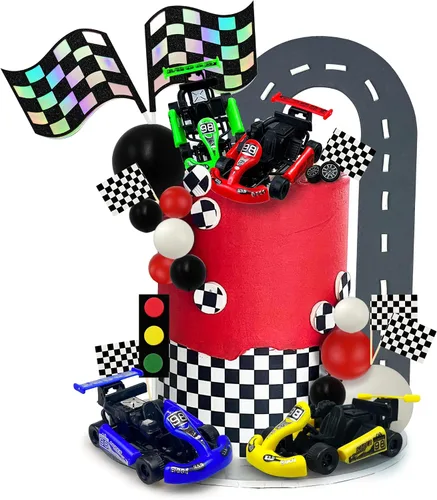 Miniatura 3 de Decoración de pastel de coche de carreras, decoración de pastel de coche, recuerdos de fiesta de carreras para niños, suministros de cumpleaños