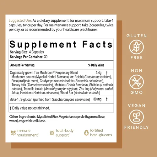 Miniatura 6 de EcoNugenics Suplemento de diez hongos: apoyo inmunológico diario, 120 cápsulas - Melena de león, Reishi, Cordyceps, cola de pavo - Energía, salud
