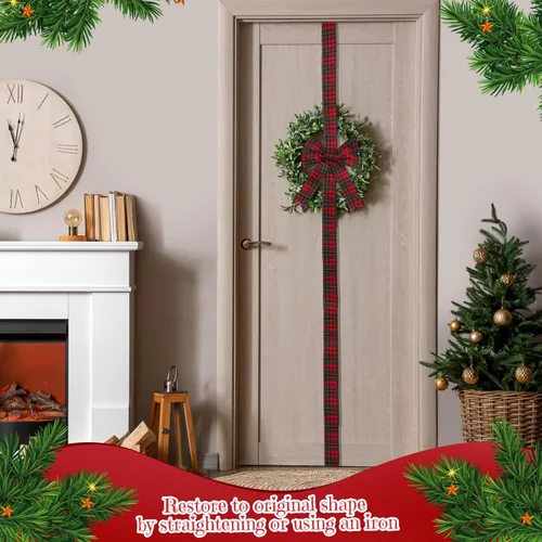 Miniatura 3 de Yinkin 16 lazos de cinta de gabinete de Navidad de 10 x 87 pulgadas, cintas y lazos de puerta a cuadros de búfalo, decoración moderna de Navidad