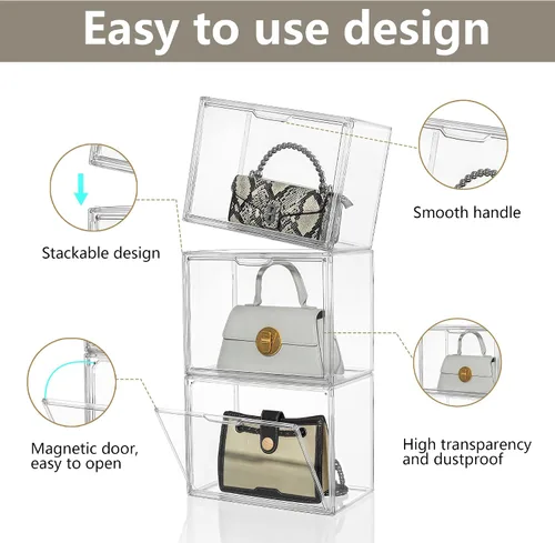 Miniatura 9 de Attelite Organizador de almacenamiento de bolsas y bolsos de plástico para armario, vitrina de acrílico transparente con puerta magnética