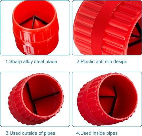 Miniatura 3 de 2 Piezas de escariador interno-externo rojo para tubos y tubos, herramienta de chaflán para tubos de PVC/PPR/Cobre/Latón/Aluminio