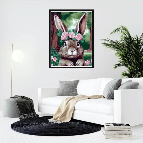 Miniatura 4 de Bimkole Kit de pintura de conejo por números, pintura al óleo de animales sobre lienzo, pintura acrílica para principiantes con pinceles, perfecta