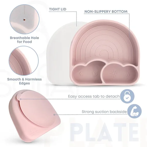 Miniatura 4 de Juego Completo de Alimentación de Silicona - Seguro para 6-12 Meses - Suministros de Destete con Luz LED para Bebés No Tóxicos - Utensilios de Rosa