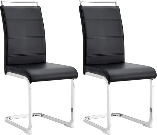 Baysitone Juego de 2 sillas de comedor modernas, de piel sintética sintética, con respaldo alto, tapizadas, con diseño de respaldo a rayas Negro