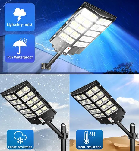 Miniatura 7 de Gefolly SL-5200W Luces solares de calle al aire libre, 520000LM luz de estacionamiento comercial, 6500K anochecer a amanecer IP67 luces