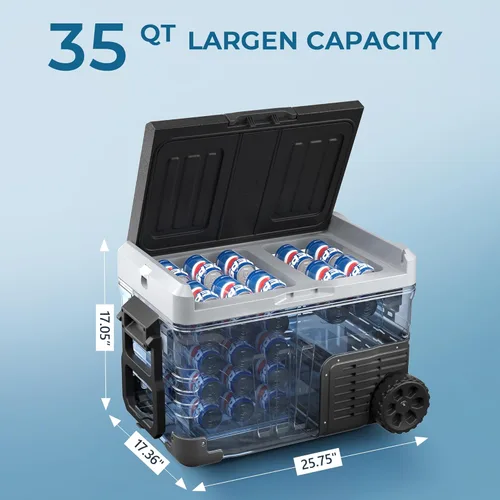 Miniatura 4 de EUHOMY Refrigerador de 12 voltios, enfriador eléctrico de doble zona de 35 cuartos (33 litros), congelador portátil de 12 V/24 V CC 110-240 V CA