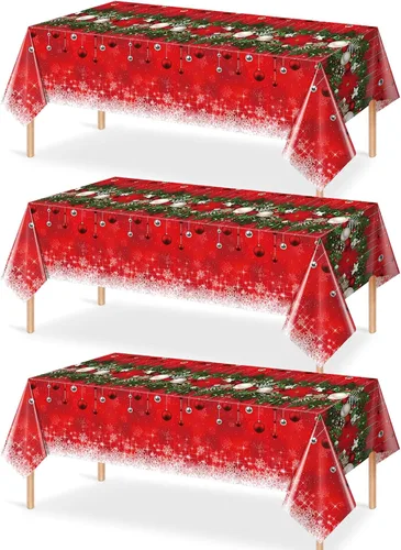 Miniatura 34 de 3 Piezas Decoraciones de Mantel de Fiesta de Plástico con Copos de Nieve de Navidad, Cartel de Fondo Navideño Azul con Copo de Nieve Blanco Cubierta