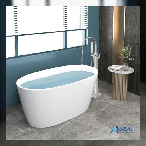 Miniatura 8 de Aolemi Llenador de bañera independiente de níquel cepillado para montaje en el suelo, grifo de bañera de baño cascada de latón con boquilla
