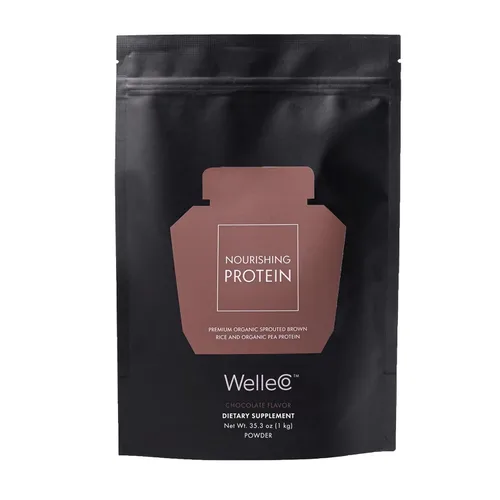WelleCo Proteína de chocolate en polvo a base de plantas, mezcla de arroz integral orgánico y guisantes, 0.56 oz de proteína por porción, suplemento