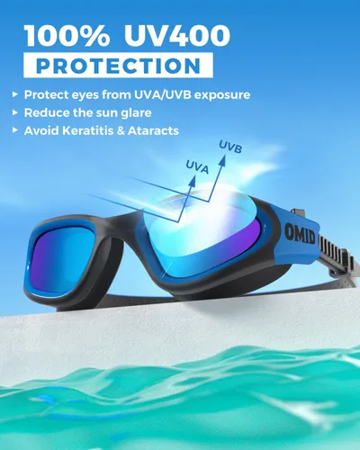 Miniatura 4 de OMID - Gafas de natación polarizadas P2, gafas antivaho para natación para hombres y mujeres adultas A0-Negro Marco Azul Lente Azul