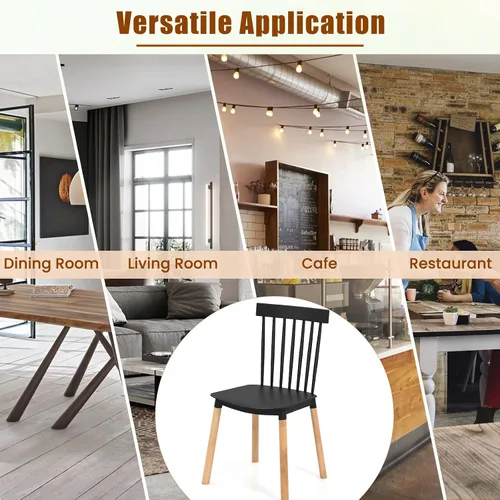 Miniatura 7 de Giantex Juego de 4 sillas de comedor Windsor, modernas sillas de cocina negras con respaldo de husillo y asientos curvos, patas de madera maciza