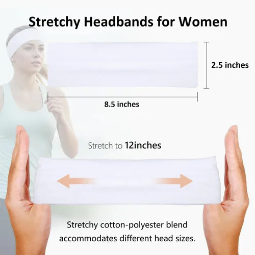 Miniatura 3 de Huachi Diademas antideslizantes para mujer, paquete de 16 bandas elásticas deportivas para el cabello para mujer, diadema de tela de algodón suave