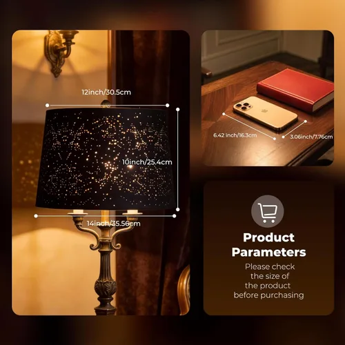 Miniatura 6 de Pantalla grande de lámpara de tambor con proceso de grabado en metal, Alucset, para lámpara de mesa y de pie, diseño de estrellas celestes, 12 x 14
