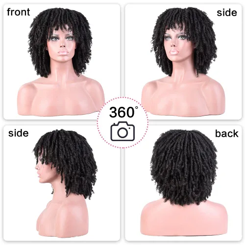 Miniatura 4 de Pelucas de rastas cortas de 6 pulgadas para mujeres y hombres negros con clips, pelucas sintéticas trenzadas de imitación afro trenzadas, rastas