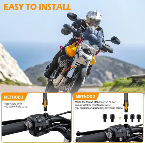 Miniatura 6 de Espejos retrovisores ovalados de 8 mm y 10 mm para motocicleta, compatibles con crucero, picador, bicicleta de calle, bicicleta estándar (negro#1)