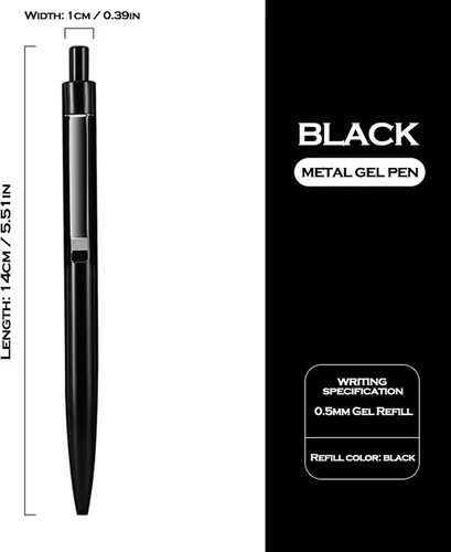 Miniatura 2 de DUNBONG Bolígrafo de Gel de Metal Negro, Bolígrafo de Tinta de Gel, Tinta Negra, Pluma de Tinta Retráctil de 0.5mm (Negro)
