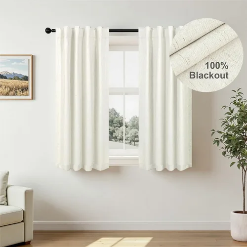 Miniatura 2 de Pitalk Cortinas cortas 100% opacas de lino para cafetería, 40 pulgadas de largo, 2 paneles, cortinas de puerta francesa para ventana, cortina