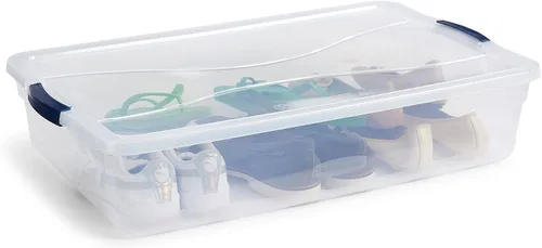 Miniatura 4 de Rubbermaid Cleverstore - Paquete de 4 recipientes de plástico apilables de 41 cuartos con tapas de cierre duraderas, organización visible, aula