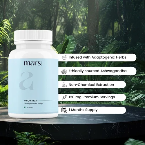Miniatura 2 de mars by GHC Natural Surge Max Caps Alimentado con Shilajit, Safed Musli y Gokshura Bienestar general - Paquete de 1 60 cápsulas