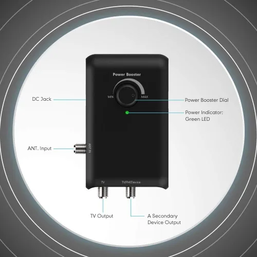 Miniatura 3 de Antop Amplificador de antena HD Smart Boost, amplificador de antena de TV, amplificador de señal HDTV con salidas duales para 2 televisores