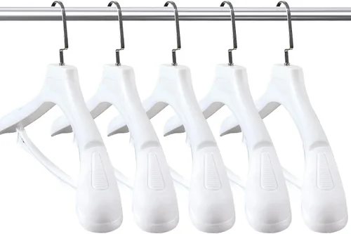DEDU Perchas de traje para hombre, paquete de 15 unidades de 17.1 pulgadas de ancho, perchas blancas sin protuberancias de hombro antideslizantes