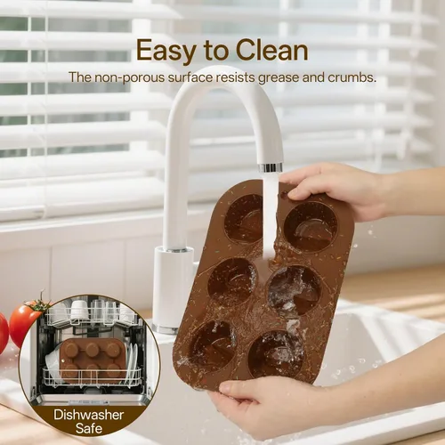 Miniatura 6 de Juego de 2 moldes de silicona para magdalenas para hornear, molde de cupcake antiadherente de tamaño regular, molde de muffin de silicona de 6 tazas