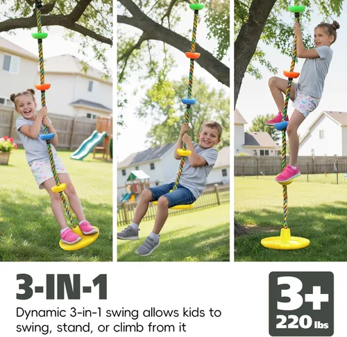 Miniatura 4 de Juego de columpio de árbol de cuerda de escalada con plataformas y asiento de columpio de disco para juegos al aire libre, accesorios para niños