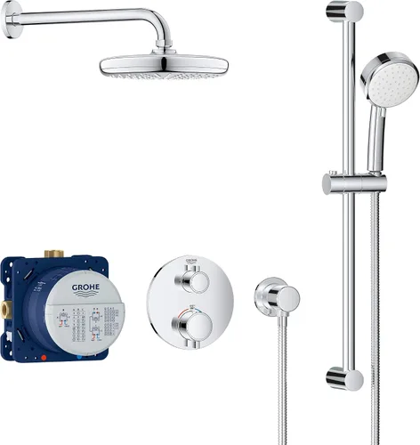 GROHE 34745000 Grohtherm Cube - Juego de ducha con Tempesta 210, cromado Starlight Estrella Cromo Claro