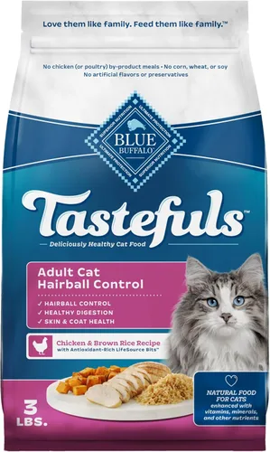 Blue Buffalo Tastefuls alimento seco para gatos adultos con cuidado del pelo de bola, hecho en Estados Unidos con ingredientes naturales, receta de