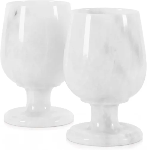 Radicaln Juego de copas de vino de mármol de 2 piezas, hechas a mano, de 5" pulgadas, copas de vino con tallo para decoración de bar en el hogar,