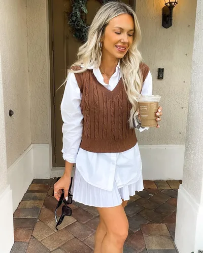 Miniatura 2 de ELESOL Suéter de cuello en V para mujer, sin mangas, tejido de cable, casual, ropa de preparación, lindos suéteres sin botones