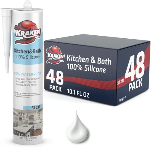 Miniatura 11 de Kraken Bond Calafateo de silicona de alta calidad para cocina y baño, color blanco, (2 x 10.1 onzas líquidas) RTV de silicona blanca impermeable