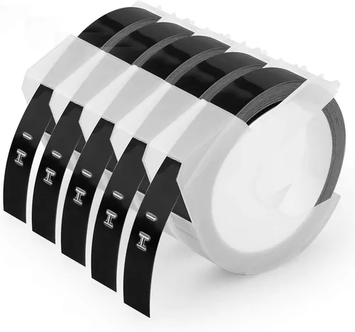 Oozmas Cinta de etiquetas de repuesto para Dymo en relieve 3/8 pulgadas, plástico 3D, 1741670, blanco sobre negro, para Dymo Organizer Xpress Tape