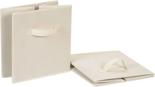 Miniatura 4 de Amazon Basics Organizador para almacenamiento, de tela, plegable, con forma de cubo, con asas, color beige, resistente, 33 x 33 x 33 cm, paquete de 6