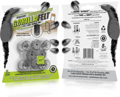 Miniatura 4 de Slipstick GorillaFelt Protectores de Patas de Silla de Felpa para Pisos de Madera, Fundas de Felpa Transparentes Claras para Muebles Que Se Quedan