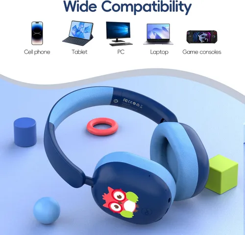 Miniatura 8 de LOBKIN - Auriculares Bluetooth para niños 6.0, auriculares inalámbricos sobre la oreja para niños con micrófono, tiempo de reproducción de 55 horas
