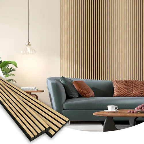 Miniatura 9 de Paquete de 6 paneles de pared de madera acústica, 94.5 x 8 pulgadas cada uno panel de pared insonorizado, paneles de listones de madera estriada 3D