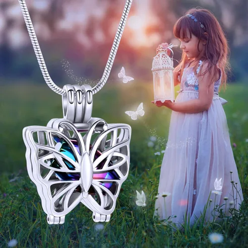 Miniatura 4 de Collar de urna de mariposa para cenizas, colgante de mariposa, collar de recuerdo de cremación para mujer Personalizar