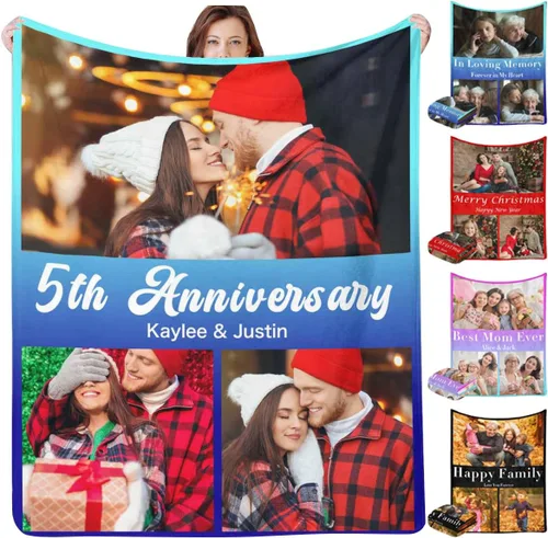 Miniatura 14 de InterestPrint Manta personalizada con texto fotográfico, 9 fotos, Best Dog Ever - Manta personalizada de franela polar para cumpleaños familiar, se