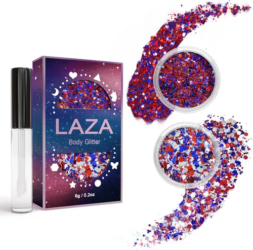 Miniatura 7 de Laza Purpurina corporal, 2 tarros de lentejuelas gruesas holográficas con pegamento de purpurina, perfecto para mujeres, sombra de ojos, maquillaje