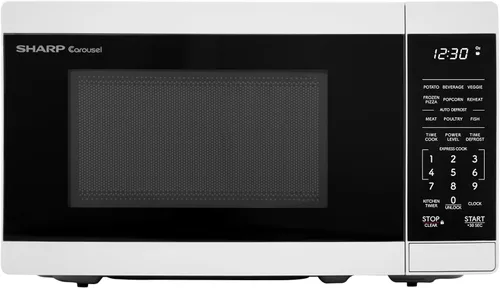 SHARP Horno microondas compacto de encimera con plato giratorio de carrusel extraíble de 10 pulgadas, 700 vatios, 0.7 pies cúbicos, color blanco
